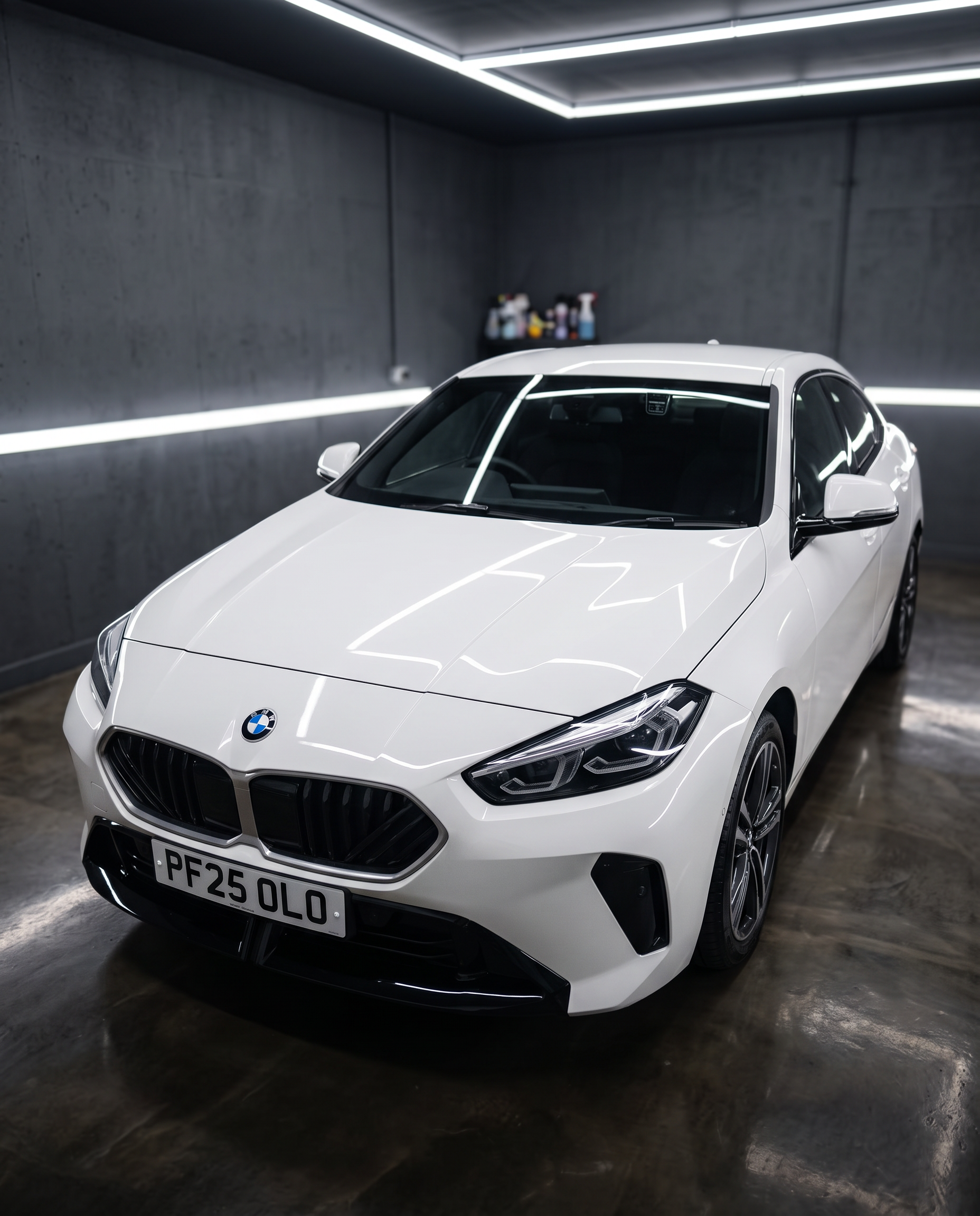 White BMW front end after detailing